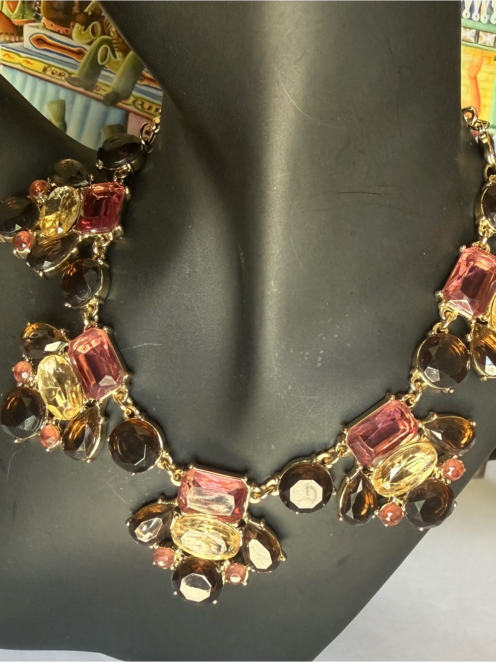 Gold-Tone Charter Club Statement Necklace with Pink and Amber Burgundy Gemstones